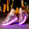 Roller Skates Schuhe für Kinder Kinder Jungen Mädchen Fashion Sport Casual 2 Räder mit Turnschuhen blinken Fußware LED -Stiefel 240507