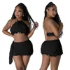 Arbetsklänningar Två stycken Plush Set Women Clubwear For Party Sexy Short Corset Tops och minikjolar Hög midja Nattklubbkläder svarta uppsättningar