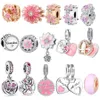 925 Sterling Silver fit pandoras charms Bracelet beads charm Pendants Pink Charms Magnolia Flower Heart Infinity Love Mom