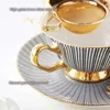 Cups Saucers Bone China Tea Cup Saucer Spoon Set 200ml Elegant Gray Coffee Cup Gold Porcelain Tea Set Ceramic Teacup Cafe Espresso Cup