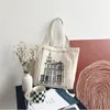 Einkaufstaschen Frauen Retro -Canvas -Umhängetaschen Architektur Skizze Ölmalbücher Harajuku Ulzzang Japanische Handtaschen Tote