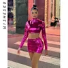 Arbeitskleider zweiteilige Frauen Metallic Outfits sexy Rollkragenpullover Langarm Crop Top High Taille Minirock 2024 Frühling Herbst Y2K Kleidung