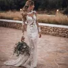 Sexy Illusion Sweetheart Lace Applique Mermaid Wedding Dresses Long Sleeves Bridal Gowns Open Back Formal White Wedding Bri 262s