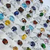 50 pcs klassische farbenfrohe Edelsteine Kristall Zirkon versilbert verteilte Ringe für Frauen Strass -Schmuckschüttung LR034 240508