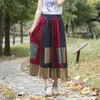 Jupes bohème maxi pour les femmes en coton et en lin élastique jupe imprimée lâche plissée longue street