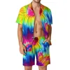 Мужские спортивные костюмы Tie Dye Dye Swirl Men Set Stee Slue Shades Случайные шорты летние эстетические каникулы набор рубашки с коротким рукавом негабаритный костюм день рождения