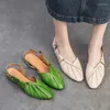 Casual Shoes Gktinoo 2024 Summer Fashion Flat Sandals French äkta läder spetsig tå grunt kvinnors slip-on