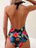 Swimwear femminile plus size da bagno boho stampa tropicale buco del serbato