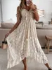 Dantel Boho Stil Uzun Elbise Kadın De Deep Vneck kolsuz sahil kıyafeti yüksek bel Aline yaz vahşi askı için Lady 240510