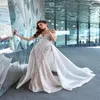 2021 Arabe Bling Luxury Mermaid Robes de mariée Robes de mariée hors de l'épaule dentelle en dentelle appliquée Perles sur les écarts détachables 2698
