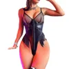 Lingerie divertida, Sexy Women Filt Fittting Patent Leather One Piece, lingerie com zíper transparente