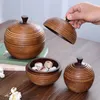 Bouteilles de rangement Créative Jar de bonbons en bois avec couvercle Boîte à thé à la maison Round Arôme Noix Coffee Grands Alimentation Contauteur ACCESSOIRES