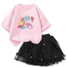 Roupas Conjuntos 2024 Novo verão Girls Candy Lollipop T-shirt+Tutu Skirt 2pcs Festa infantil Clothingl2405