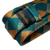 Cravate de cou Set Teal Teal Green Orange Plaid Embrages pour hommes 8 cm Largeur Business Wedding Party Mens Neck Tie Mandkerchief Cufflinks Tie Ring Brooch