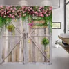 Duschgardiner vintage träpanel gardin rustik ladugård på dörren blommor gröna hjul bondgård polyester tyg badrum dekor med krokar