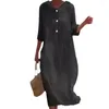 Casual Dresses Summer Dress Elegant Doll Collar Midi For Women Chic Pleated Pullover With Button Detail Stylish Wear Long