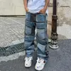 Cyber ​​Y2K streetwear workowane w stos dżinsowe spodnie Mężczyźni ubrania proste punk. Wiele kieszeni dżinsowe spodnie Pantalon Homme 240511