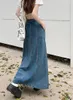 Skirts S-XL Blue Long Denim Rok 2024 Koreaanse stijl Loose High Taille Straight Jeans (L60099