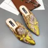 2020New Muller Shoes Swan Silk Embroidery Petals Pointed Toe Baotou Flat Women's Shoes Half Slippers Women's Summer Sandals Lazy