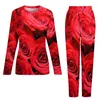 Dames slaapkleding rode roos print pyjama's vrouwelijk elegante bloemen warme nachtkleding herfst tweedelige casual losse oversize pyjamasets