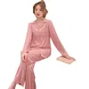 Домашняя одежда розовая доля сна Женщины шелковистая атласная пижама.