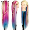 Manekin głowy Makeup Doll Human Model Head z długimi syntetycznymi włosami z włókna 70 cm używane do stylu kolorowe marki wirtualne Q240510