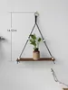 Decorative Plates 1 Pc Black Wooden Wall Hanging With Macrame Storage Rack Boho Plant Flower Pot Tray Display Shelf Floating Decor