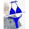 Swnewwear Women Blue Micro Bikinis Set Halter Lace Up U-Ring MAINTRAIRE 2 PIÈCES TRIANGLE BIKINI STOG