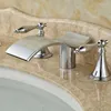 Bathroom Sink Faucets Modern Wave Shape Waterfall Bath Tub Faucet Deck Mount Dual Handles Basin And Cold Mixer Taps
