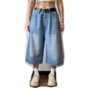 Dames shorts retro plus size denim losse jeans y2k streetwear oversized broek Koreaanse unisex stijl baggy wide been capri