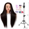 MANNEQUIN Heads 100% Synthetic Coiffre Training Head with Tripod Human Model Makeup Doll Utilisé pour le tissage et le style Q240510