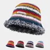 Japanse ins dopamine kleurrijke pluche emmer hoed vrouwen herfst winter contrast gestreepte wollen beanies hoed vrouwelijke warme vissershoed 240430