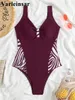 Frauen Badebekleidung S - XL Spleiß gedrucktem Hochbein ein Stück Badeanzug Frauen Monokini gepolsterte Badeanzug Badeanzug Schwimm V5354