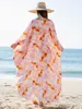 Boho Retro Rose Floral Print Swimsuit Cover Up Up 2024 Half Mancheve Summer Sorting Bikini Cardigan Holiday Long Beach Robe Kimono