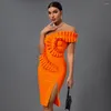 Casual Dresses WillBeNice 2024 Sexy Bandage Dress Women One-shoulder Orange Ruffles Bodycon Club Party Celebrity Draped Vestido