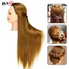 Mannequin Heads 100% höghögtemperatur Fiber Hair Human Model Head 65cm Brud Frisyr Training Wig With Stand Cosmetic Doll Q240510