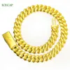 Feines Armband Halskette 15 mm goldplattierte Baguette rund Moissanit Schmuck Set Hip-Hop Kubanische Ketten