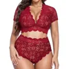 Beha's stelt vrouwen sexy lingerie v nek high taille bloemen kanten kruis bra panty 2-delige set doorzichtige ultrathin underwire plus size 2024