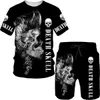 Tracki męskie Summer Nowa czaszka 3D Drukuj Męskie T-shirt/garnitur Cool Strtwear Short Tracksuit Personty Tops+Shorts Dwupoziomowy zestaw T240507