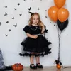 Vestidos de menina Cerimônia de criança vestido de halloween preto para roupas de bebê Baptismo Birthday Beads