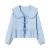 Blouses feminina Blusa elegante Lace Up Up Camisa Camisa Chic Bow Puff Sleeve feminino 2024 Primavera Summer Casual Streetwear Top
