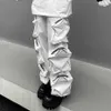 Calça masculina bolsões reflexivos calças de moda de moda calças táticas Hip Hop Harajuku calças de carga soltas calças folgadas pretas e whitel2405