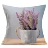 Oreiller en pot plante lavande chrysanthemum lin imprimé couvercle canapé-couvercle de la maison peut être personnalisé pour vous 40x40