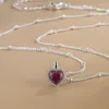 Colliers de pendentif créé Collier de cœur rubis pour les femmes en or blanc couleur plaquée chaîne de pulls bijoux femelle