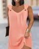 Casual Dresses Women's Solid Color Mini Dress 2024 Spring/Summer Sexig Elegant V-ringad Eyelet Sleeveless A Line Short Kirt