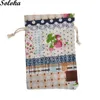 Shopping Bags 10Pcs/lot Printed Drawstring Bag Small Bunch Pocket Natural Cotton Linen Pouch Cartoon Cloth Storage Package Wholesale