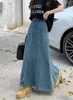 Skirts S-XL Blue Long Denim Rok 2024 Koreaanse stijl Loose High Taille Straight Jeans (L60099