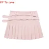 Skirts OOTD Pink Sweetie Stylish Love Button Double Belt Pleated Mini Black A-line Streetwear Young Music Festival Culottes