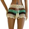 Frauen Shorts Frauen häkeln Hohlkörper Sarongs Kontrast Streifen durchsichtige Strand Strand Sommer Bikini-Böden bedecken Schwimmstämme
