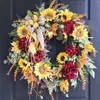 Fiori decorativi corona di girasole artificiale autunno per arredamento porta anteriore appeso raccolto festival decorazione finta fiore